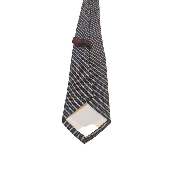 Duxbury Ltd Mens Neck Tie Black‎ Gray Repp Striped 100% Polyester Made in USA - Picture 3 of 12
